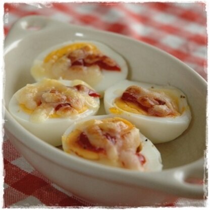 ゆで卵ってなんでこんなにかわいいんでしょうね♪ケチャチーで簡単美味～♪